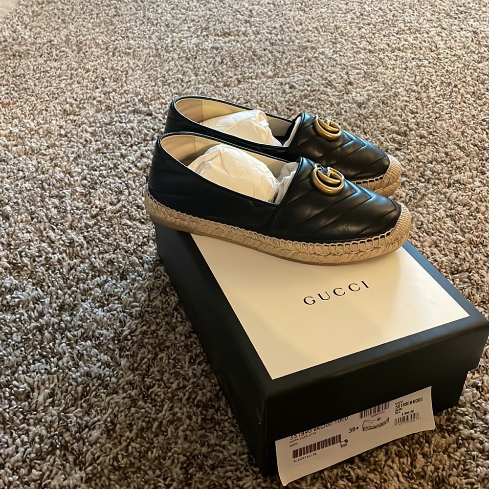Gucci Espadrilles size 36.5 black with gold double GG - Picture 2 of 10